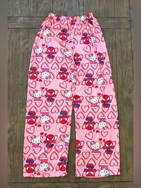 Hello Kitty Pink and Red Heart Print Kids Pajama Bottoms